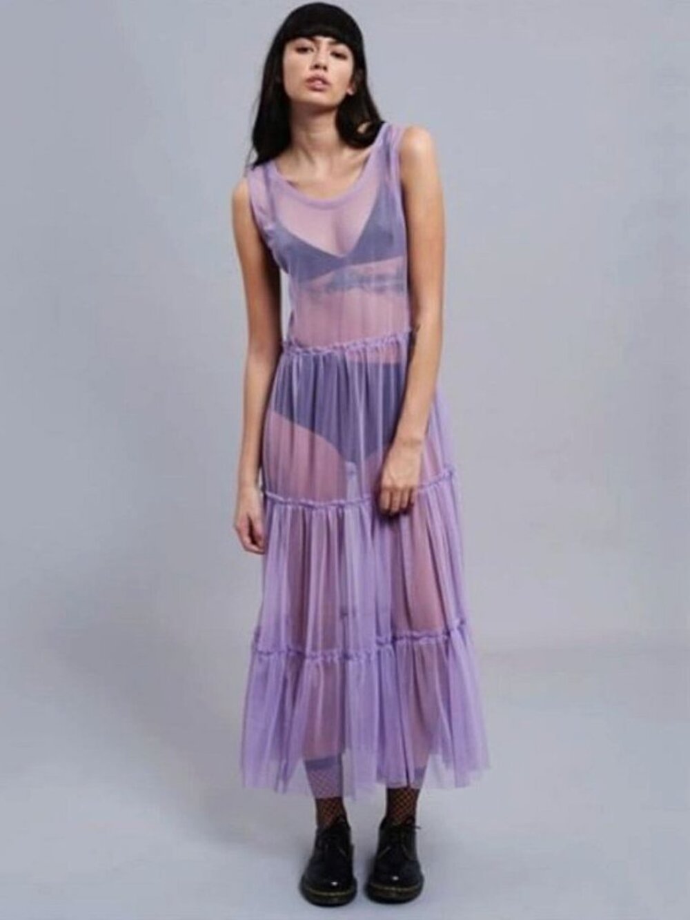 The Ragged Priest Womens Purple Sheer Mesh Tiered Maxi Dress Size XS